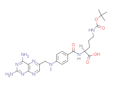 Molecular Structure of 96846-16-1 (N<sup>2</sup>-<4-<<(2,4-diamino-6-pteridinyl)methyl>methylamino>benzoyl>-N<sup>5</sup>-<(1,1-dimethylethoxy)carbonyl>-2,5-diaminopentanoic acid)