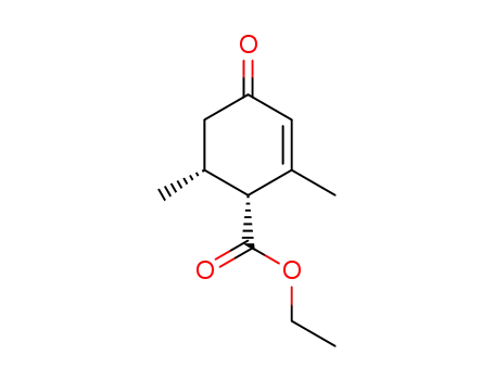 Molecular Structure of 116059-75-7 (2-Cyclohexene-1-carboxylic acid, 2,6-dimethyl-4-oxo-, ethyl ester, cis-)