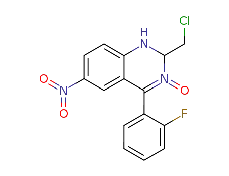 Molecular Structure of 59468-08-5 (2-chloromethyl-4-(2-fluoro-phenyl)-6-nitro-1,2-dihydro-quinazoline 3-oxide)