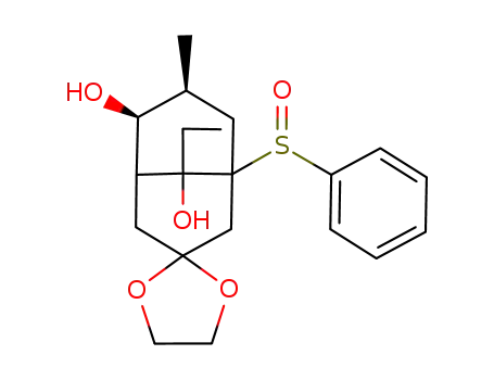 Molecular Structure of 145095-38-1 (9-ethyl-6,9-dihydroxy-7-methyl-1-(phenylsulfinyl)-spiro<bicyclo<3.3.1>nonane-3,2'-<1,3>dioxolane>)