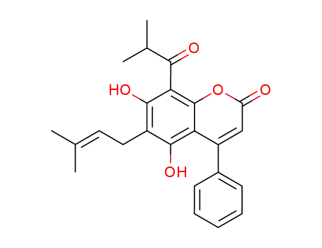 2H-1-Benzopyran-2-one,5,7-dihydroxy-6-(3-methyl-2-buten-1-yl)-8-(2-methyl-1-oxopropyl)-4-phenyl-