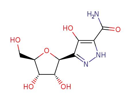 Molecular Structure of 30868-30-5 (4-HYDROXY-3-BETA-D-RIBOFURANOSYL-1H-PYRAZOLE-5-CARBOXAMIDE MONOHYDRATE)