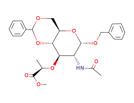 Molecular Structure of 104371-51-9 (Benzyl N-Acetyl-4,6-O-benzylidene-α-D-muramic Acid, Methyl Ester)
