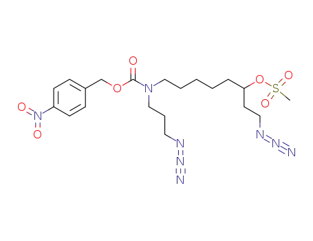 Molecular Structure of 120476-80-4 (Methanesulfonic acid 1-(2-azido-ethyl)-6-[(3-azido-propyl)-(4-nitro-benzyloxycarbonyl)-amino]-hexyl ester)