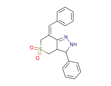 Molecular Structure of 61448-71-3 (Thiopyrano[4,3-c]pyrazole,
2,3,3a,4,6,7-hexahydro-3-phenyl-7-(phenylmethylene)-, 5,5-dioxide)