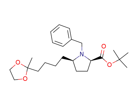 Molecular Structure of 90822-44-9 (D-Proline, 5-[4-(2-methyl-1,3-dioxolan-2-yl)butyl]-1-(phenylmethyl)-,
1,1-dimethylethyl ester, cis-)