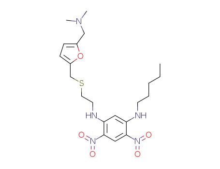Molecular Structure of 142744-20-5 (1,3-Benzenediamine,
N-[2-[[[5-[(dimethylamino)methyl]-2-furanyl]methyl]thio]ethyl]-4,6-dinitro-
N'-pentyl-)