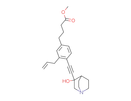 Molecular Structure of 166958-10-7 (Benzenebutanoic acid,
4-[(3-hydroxy-1-azabicyclo[2.2.2]oct-3-yl)ethynyl]-3-(2-propenyl)-, methyl
ester)
