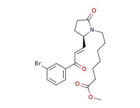 Molecular Structure of 493035-74-8 (1-Pyrrolidineheptanoic acid,
2-[(1E)-3-(3-bromophenyl)-3-oxo-1-propenyl]-5-oxo-, methyl ester, (2R)-)