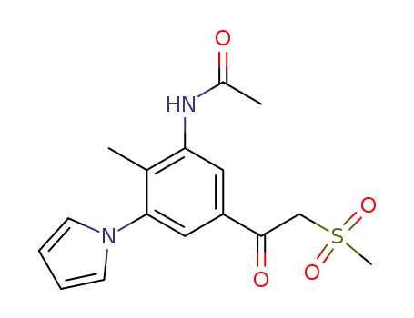 Molecular Structure of 61544-60-3 (Acetamide,
N-[2-methyl-5-[(methylsulfonyl)acetyl]-3-(1H-pyrrol-1-yl)phenyl]-)