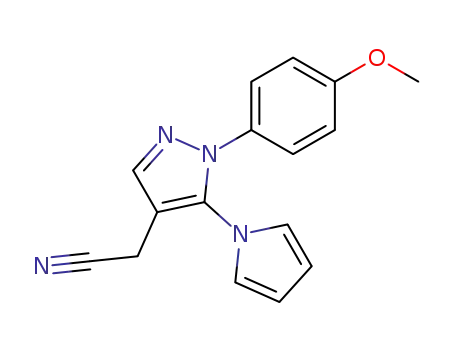 Molecular Structure of 116834-16-3 ([1-(4-Methoxy-phenyl)-5-pyrrol-1-yl-1H-pyrazol-4-yl]-acetonitrile)