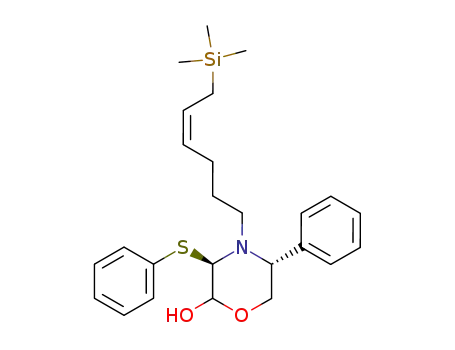 Molecular Structure of 194796-71-9 (2-Morpholinol,
5-phenyl-3-(phenylthio)-4-[(4Z)-6-(trimethylsilyl)-4-hexenyl]-, (3R,5R)-)