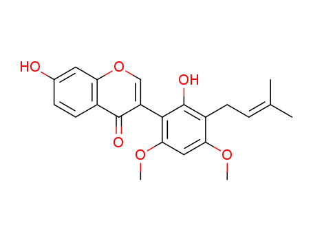 Molecular Structure of 89966-14-3 (4H-1-Benzopyran-4-one,
7-hydroxy-3-[2-hydroxy-4,6-dimethoxy-3-(3-methyl-2-butenyl)phenyl]-)