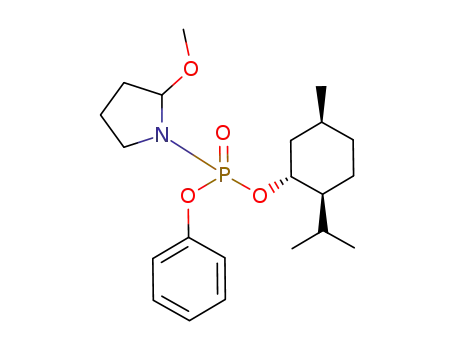 Molecular Structure of 917615-83-9 (Phosphonic acid, P-(2-methoxy-1-pyrrolidinyl)-,
(1R,2S,5S)-5-methyl-2-(1-methylethyl)cyclohexyl phenyl ester)