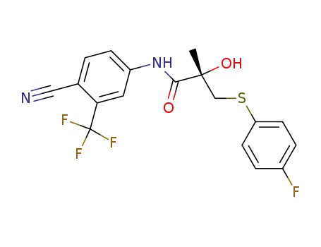 Molecular Structure of 90357-18-9 (Propanamide,
N-[4-cyano-3-(trifluoromethyl)phenyl]-3-[(4-fluorophenyl)thio]-2-hydroxy-
2-methyl-, (2S)-)