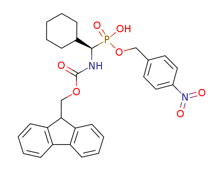 Molecular Structure of 159830-24-7 (Carbamic acid,
[cyclohexyl[hydroxy[(4-nitrophenyl)methoxy]phosphinyl]methyl]-,
9H-fluoren-9-ylmethyl ester, (R)-)