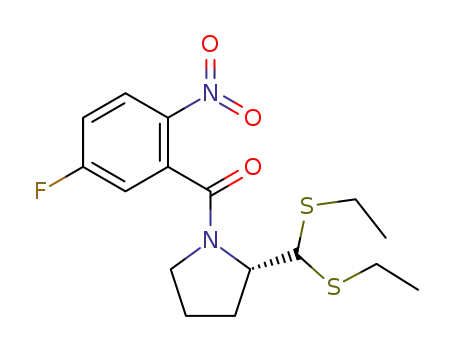 Molecular Structure of 123064-58-4 (Pyrrolidine, 2-[bis(ethylthio)methyl]-1-(5-fluoro-2-nitrobenzoyl)-, (2S)-)