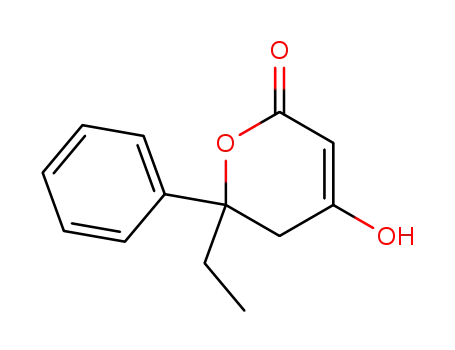 Molecular Structure of 807609-61-6 (2H-Pyran-2-one,6-ethyl-5,6-dihydro-4-hydroxy-6-phenyl-(9CI))