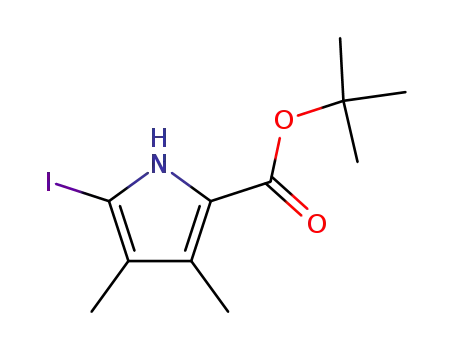 Molecular Structure of 86568-87-8 (1H-Pyrrole-2-carboxylic acid, 5-iodo-3,4-dimethyl-, 1,1-dimethylethyl
ester)