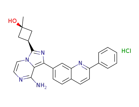 Molecular Structure of 1356958-77-4 (cis-8-amino-3-(3-hydroxy-3-methyl-cyclobutyl)-1-(2-phenyl-quinolin-7-yl)-imidazo[1,5-a]pyrazin-7-ium chloride)