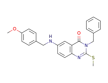 Molecular Structure of 897631-35-5 (4(3H)-Quinazolinone,
6-[[(4-methoxyphenyl)methyl]amino]-2-(methylthio)-3-(phenylmethyl)-)