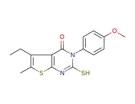 Molecular Structure of 793716-04-8 (5-ethyl-2-mercapto-3-(4-methoxy-phenyl)-6-methyl-3<i>H</i>-thieno[2,3-<i>d</i>]pyrimidin-4-one)