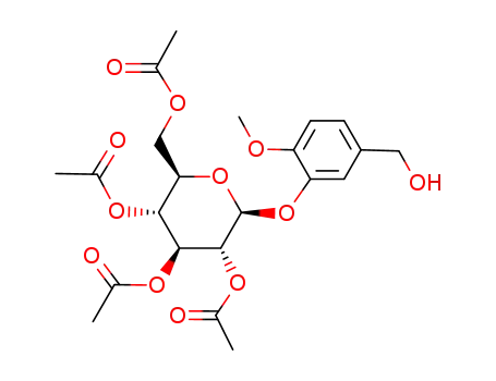 Molecular Structure of 929016-73-9 (acetic acid 4,5-diacetoxy-6-acetoxymethyl-2-(5-hydroxymethyl-2-methoxy-phenoxy)-tetrahydro-pyran-3-yl ester)