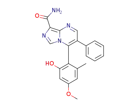 Molecular Structure of 1380484-08-1 (8-carbamoyl-4-(2-hydroxy-4-methoxy-6-methylphenyl)-3-phenylimidazo[1,5-a]pyrimidine)