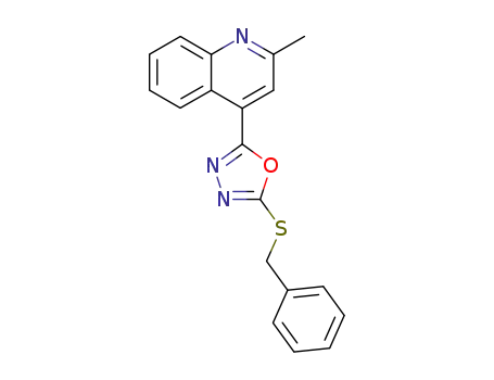 Molecular Structure of 90074-51-4 (Quinoline, 2-methyl-4-[5-[(phenylmethyl)thio]-1,3,4-oxadiazol-2-yl]-)