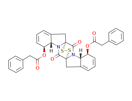 Molecular Structure of 126398-96-7 (Benzeneacetic acid,(4S,4aS,6aR,11S,11aS,13aR)-4,4a,11,11a-tetrahydro-6,13-dioxo-7H,14H-6a,13a-epidithio-6H,13H-pyrazino[1,2-a:4,5-a']diindole-4,11-diylester (9CI))