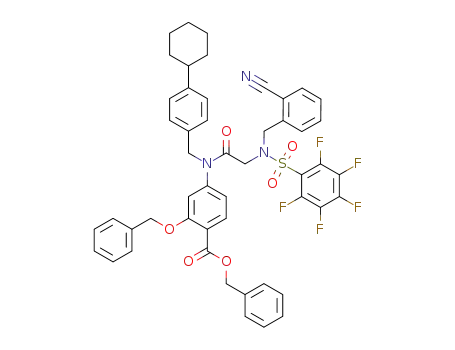 Molecular Structure of 1455006-33-3 (benzyl 2-(benzyloxy)-4-(2-(N-(2-cyanobenzyl)-2,3,4,5,6-pentafluorophenylsulfonamido)-N-(4-cyclohexylbenzyl)acetamido)benzoate)