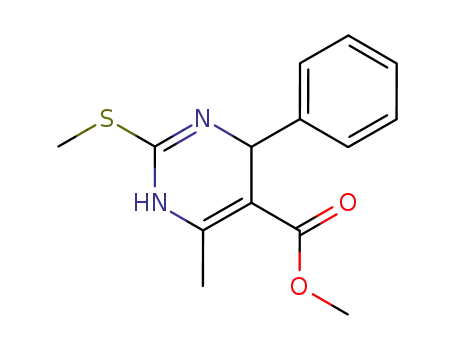 Molecular Structure of 126827-40-5 (5-Pyrimidinecarboxylic acid,
1,4-dihydro-6-methyl-2-(methylthio)-4-phenyl-, methyl ester)