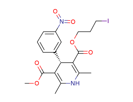 Molecular Structure of 195065-58-8 (3,5-Pyridinedicarboxylic acid,
1,4-dihydro-2,6-dimethyl-4-(3-nitrophenyl)-, 3-iodopropyl methyl ester,
(S)-)