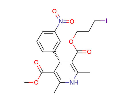 Molecular Structure of 195065-58-8 (3,5-Pyridinedicarboxylic acid,
1,4-dihydro-2,6-dimethyl-4-(3-nitrophenyl)-, 3-iodopropyl methyl ester,
(S)-)