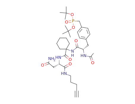 Molecular Structure of 914459-92-0 ((4-{(S)-2-Acetylamino-2-[1-((S)-2-carbamoyl-1-pent-4-ynylcarbamoyl-ethylcarbamoyl)-cyclohexylcarbamoyl]-ethyl}-benzyl)-phosphonic acid di-tert-butyl ester)