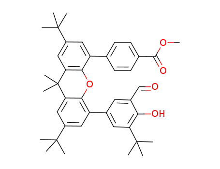 Molecular Structure of 945629-73-2 (4-[2,7-di-tert-butyl-5-(3-tert-butyl-5-formyl-4-hydroxyphenyl)-9,9-dimethyl-9H-xanthen-4-yl]benzoic acid methyl ester)