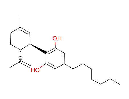 Molecular Structure of 55824-13-0 (5-heptyl-2-((1R,6R)-3-methyl-6-(prop-1-en-2-yl)cyclohex-2-enyl)benzene-1,3-diol)