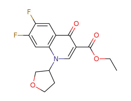 Molecular Structure of 902121-22-6 (3-Quinolinecarboxylic acid,
6,7-difluoro-1,4-dihydro-4-oxo-1-(tetrahydro-3-furanyl)-, ethyl ester)