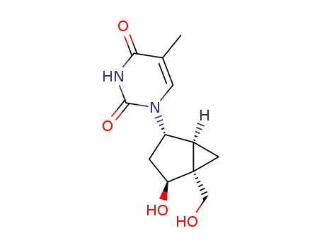 Molecular Structure of 156126-12-4 (2,4(1H,3H)-Pyrimidinedione,
1-[(1S,2S,4S,5R)-4-hydroxy-5-(hydroxymethyl)bicyclo[3.1.0]hex-2-yl]-5-
methyl-)