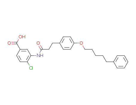 Molecular Structure of 475596-59-9 (Benzoic acid,
4-chloro-3-[[1-oxo-3-[4-[(5-phenylpentyl)oxy]phenyl]propyl]amino]-)