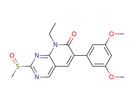 Molecular Structure of 397862-45-2 (Pyrido[2,3-d]pyrimidin-7(8H)-one,
6-(3,5-dimethoxyphenyl)-8-ethyl-2-(methylsulfinyl)-)