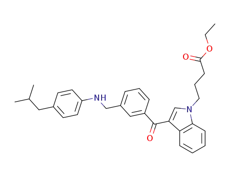 1H-Indole-1-butanoic acid,
3-[3-[[[4-(2-methylpropyl)phenyl]amino]methyl]benzoyl]-, ethyl ester