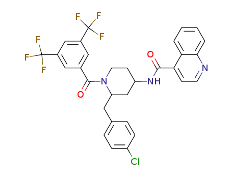 Molecular Structure of 177707-12-9 ((2R,4S)-N-[1-[3,5-Bis(trifluoromethyl)benzoyl]-2-(4-chlorobenzyl)piperidin-4-yl]quinoline-4-carboxamide)