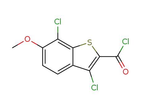Molecular Structure of 34576-80-2 (3,7-DICHLORO-6-METHOXYBENZO[B]THIOPHENE-2-CARBONYL CHLORIDE)