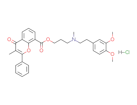 Molecular Structure of 153240-51-8 (8-{3-[2-(3,4-Dimethoxyphenyl)-N-methylethylamino]propoxycarbonyl}-3-methyl-4-oxo-2-phenyl-4H-1-benzopyran hydrochloride)