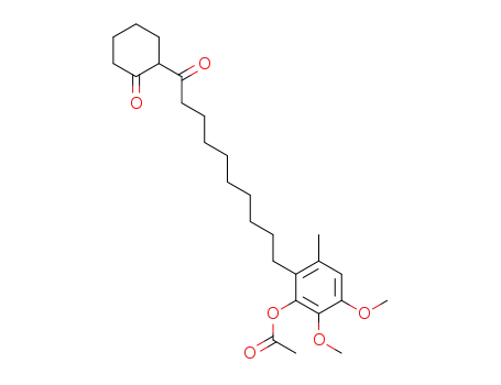 Molecular Structure of 77712-13-1 (Cyclohexanone,
2-[10-[2-(acetyloxy)-3,4-dimethoxy-6-methylphenyl]-1-oxodecyl]-)