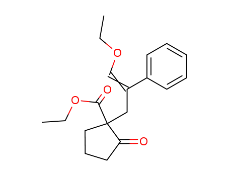 Molecular Structure of 87698-58-6 (Cyclopentanecarboxylic acid, 1-(3-ethoxy-2-phenyl-2-propenyl)-2-oxo-,
ethyl ester)