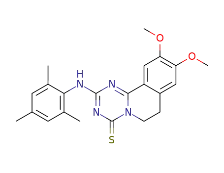 Molecular Structure of 85686-89-1 (4H-1,3,5-Triazino[2,1-a]isoquinoline-4-thione,
6,7-dihydro-9,10-dimethoxy-2-[(2,4,6-trimethylphenyl)amino]-)