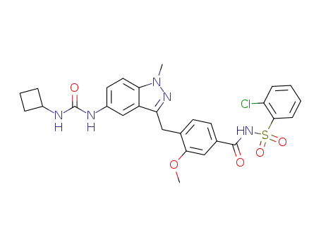 Molecular Structure of 126502-37-2 (2-Chloro-N-{4-[5-(3-cyclobutyl-ureido)-1-methyl-1H-indazol-3-ylmethyl]-3-methoxy-benzoyl}-benzenesulfonamide)
