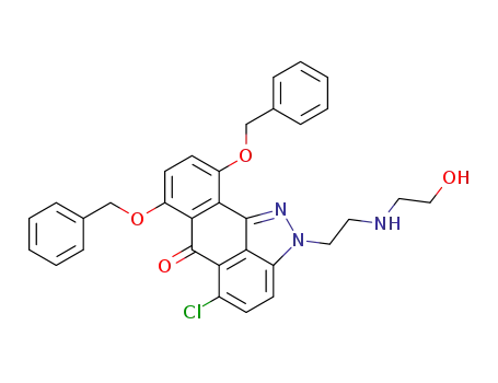 Molecular Structure of 91441-59-7 (5-chloro-2-[2-[(2-hydroxyethyl)amino]ethyl]-7,10-bis(phenylmethoxy)anthra[1,9-cd]-pyrazol-6(2H)-one)